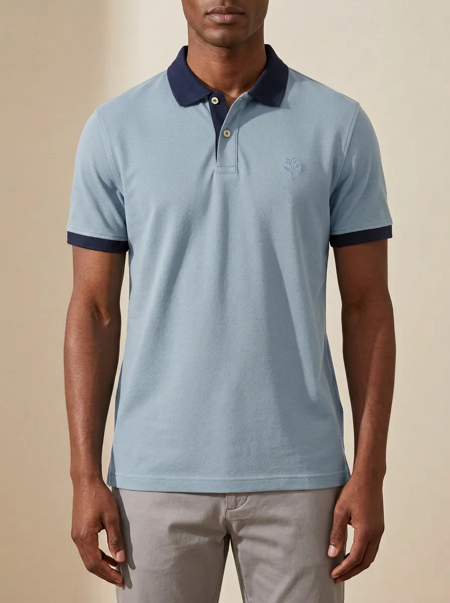 Refined Leaf-Pattern Embroidered Men's Polo Shirt