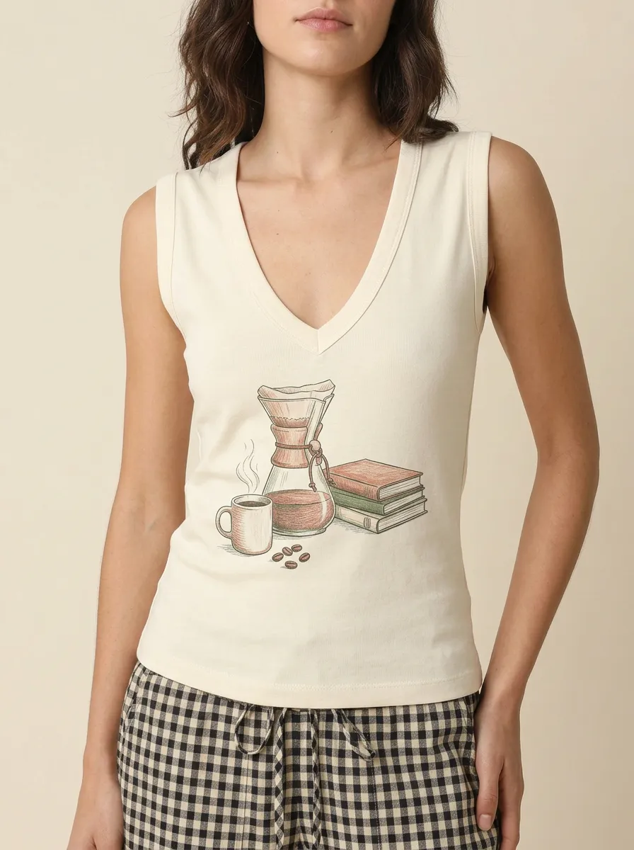 Women's Coffee Book Chemex Books Graphic V-neck Tank Top