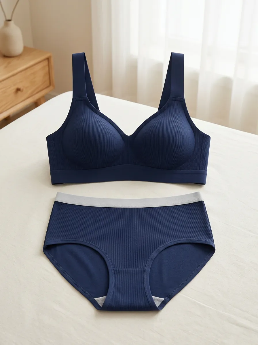 Women's Everyday Ribbed Seamless Wireless And Lingerie Set