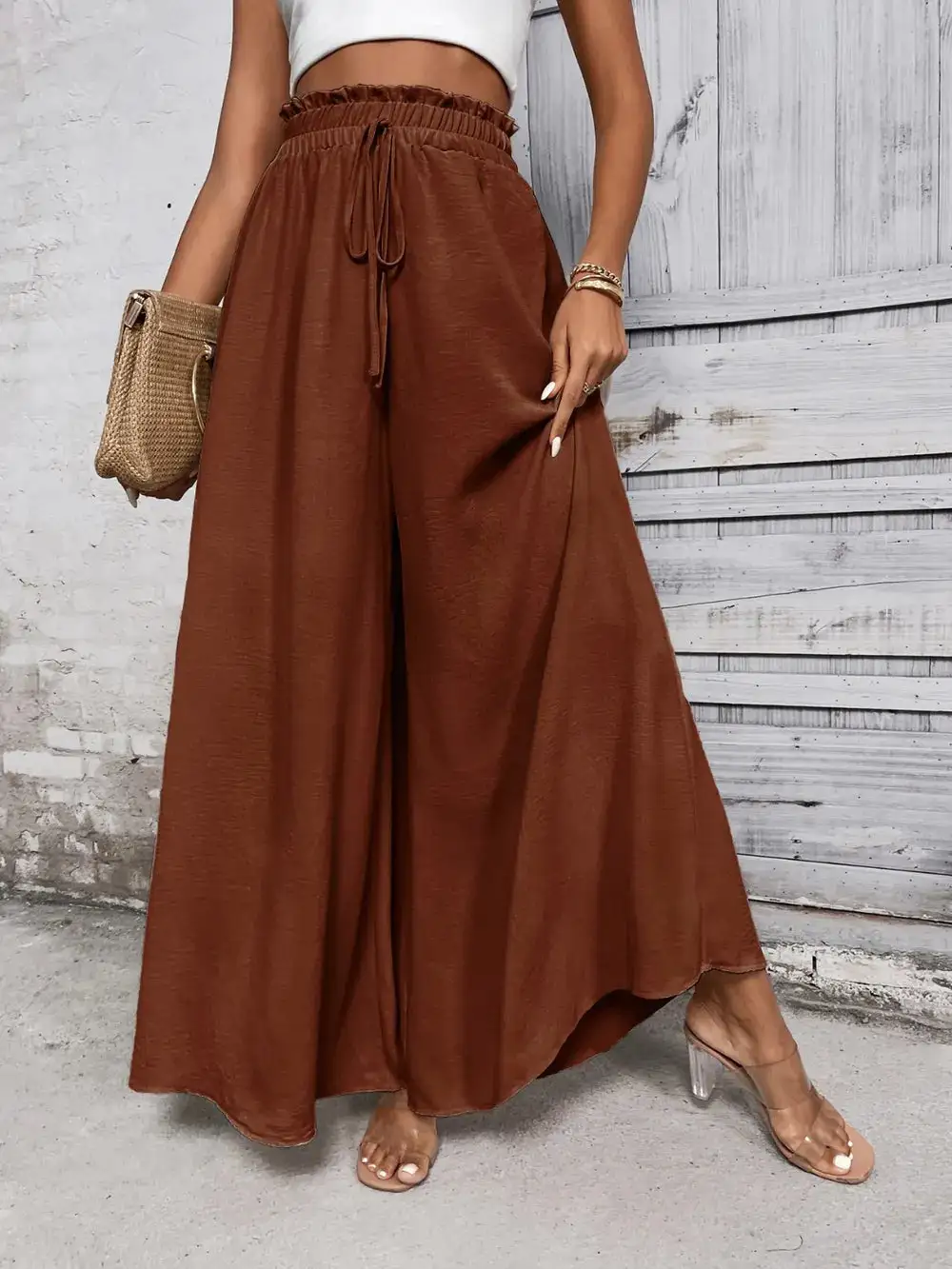 Wide Leg High Waist Tie Waist Pants