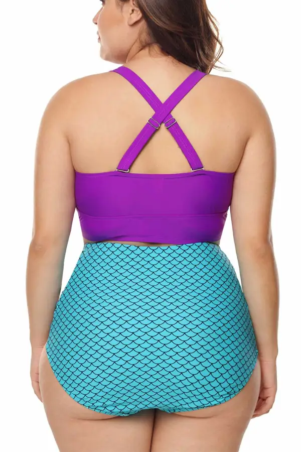 Swimwear Scalloped Hem High Waist Plus Bikini Set