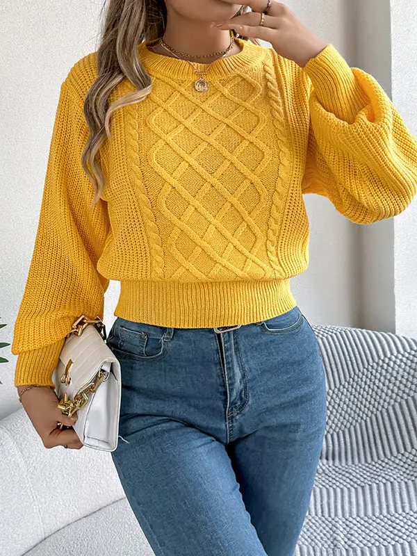 Cable Knit Round Neck Long Sleeve Knit Top