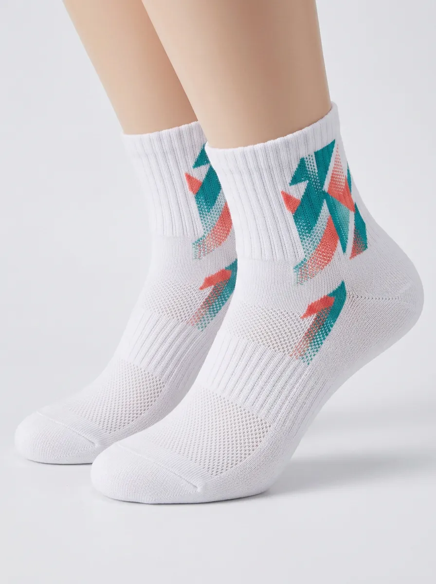White Trail Geometric Graphic Performance Ankle Socks