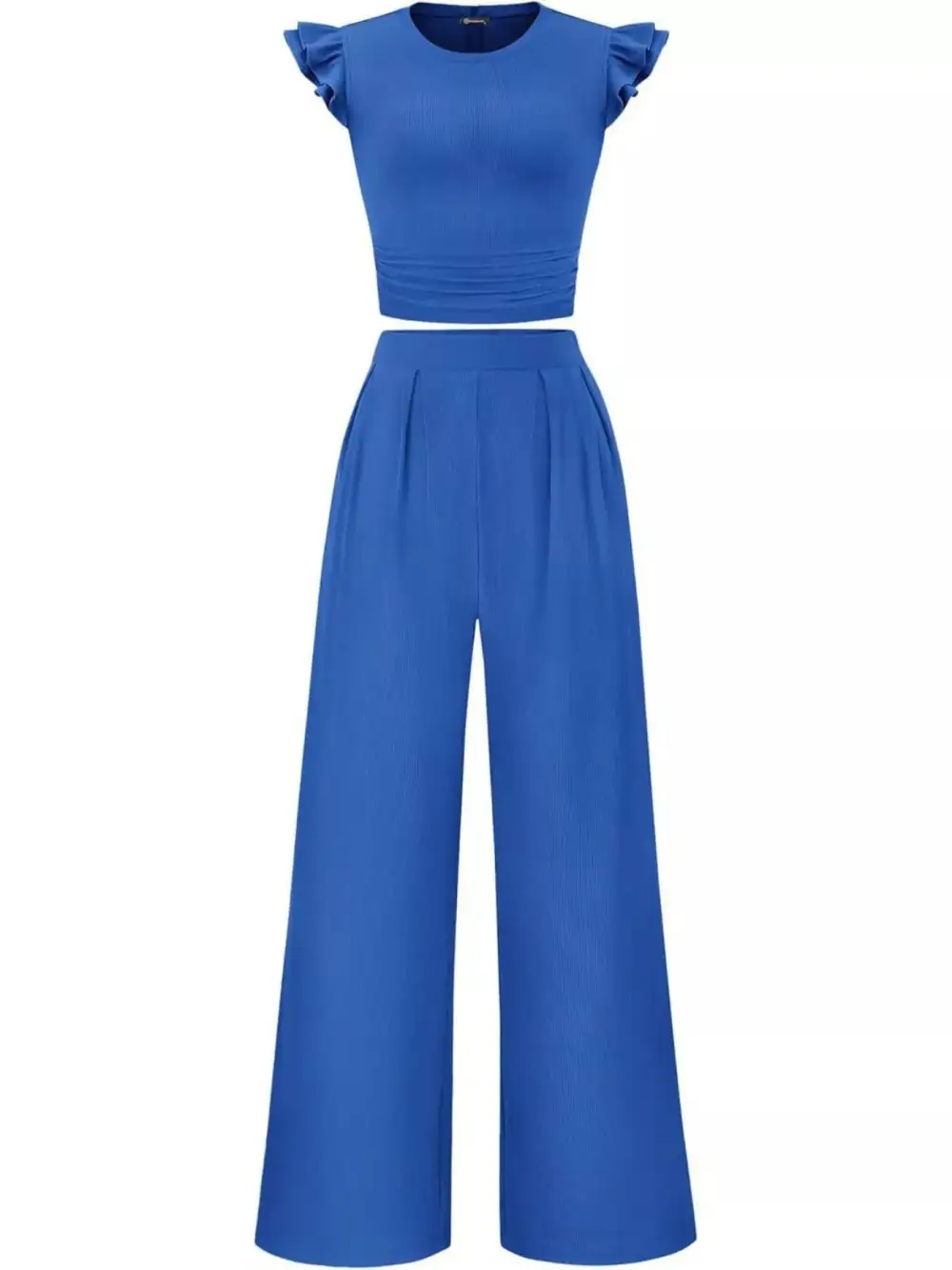 Ruffled Mock Neck Top and Wide Leg Pants Set