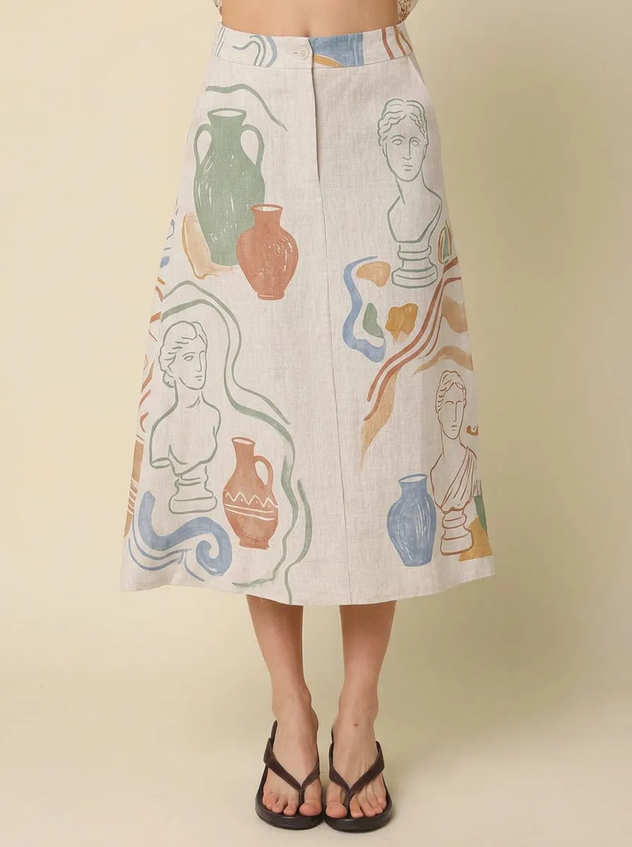 Women's Art Lover Greek Statue Vase Printed A-line Skirt