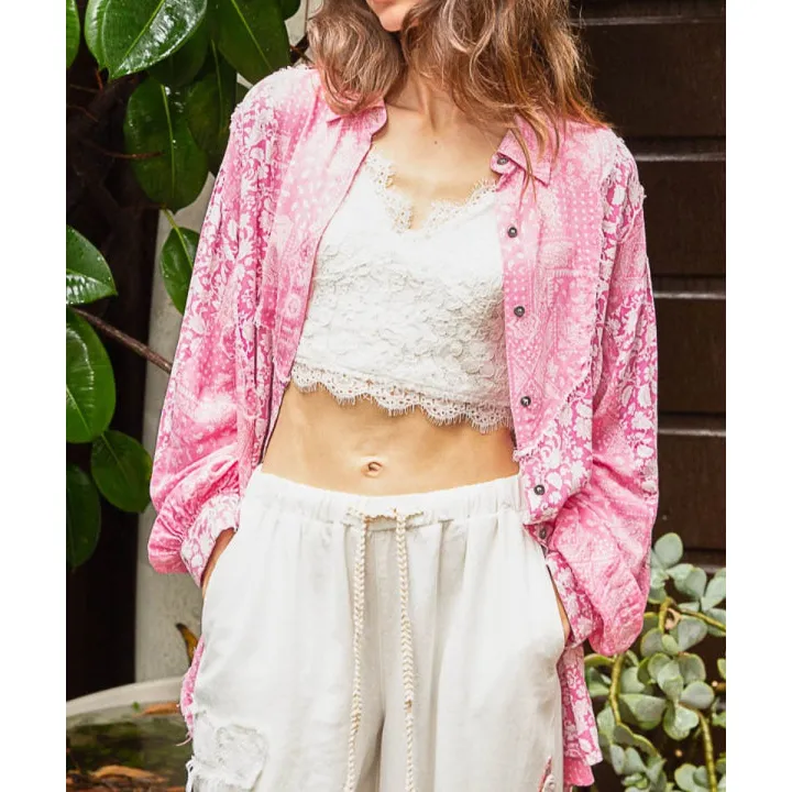 Button Down Long Sleeve Paisley Print Shirt