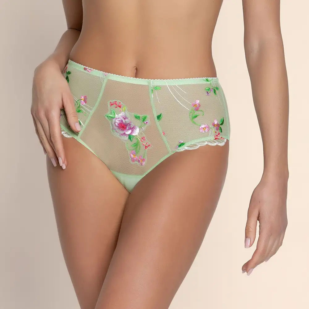 Women's Full Coverage Cotton Gusset Scalloped Lace Floral Embroidery Mesh Cotton Printed Shaping Soft Fabric Stretch Fit Supportive Fit Brief Panty