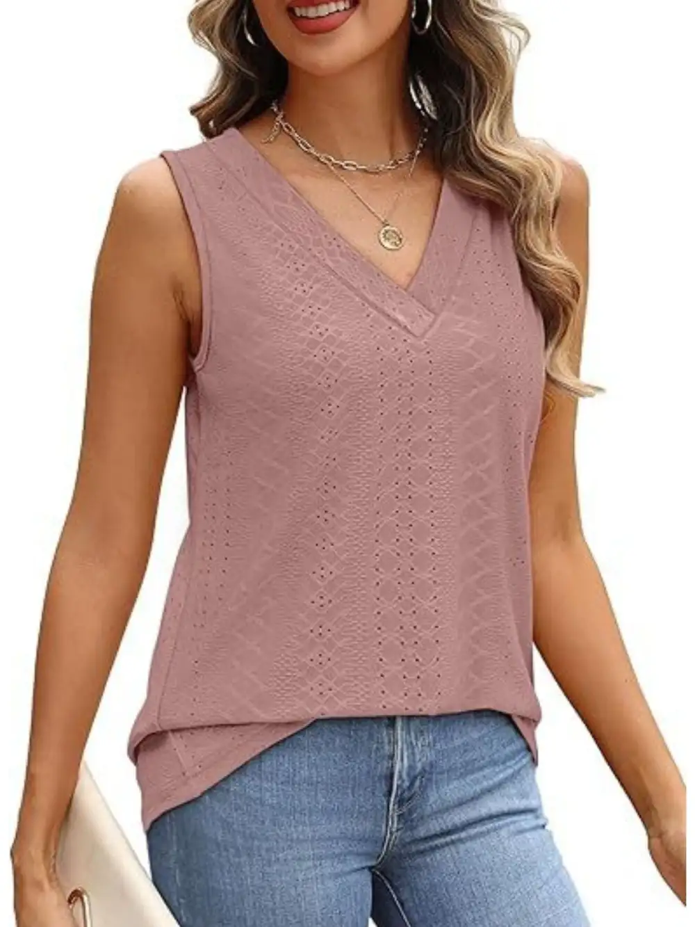 Eyelet V Neck Tank