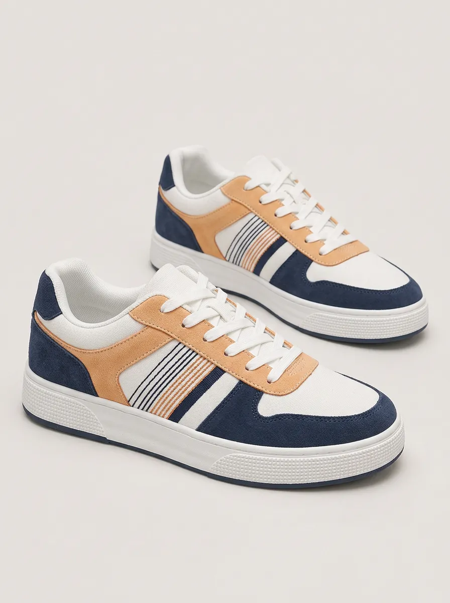 Men's Casual Colorblock Striped Suede Skate Shoes