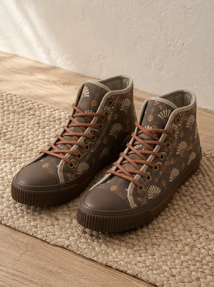 Women's Refined Vintage Fan Pattern Patterned High Top Canvas Shoes