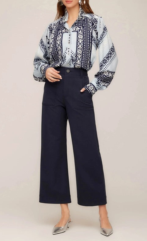 Navy High Waist Pocket Crop Pants