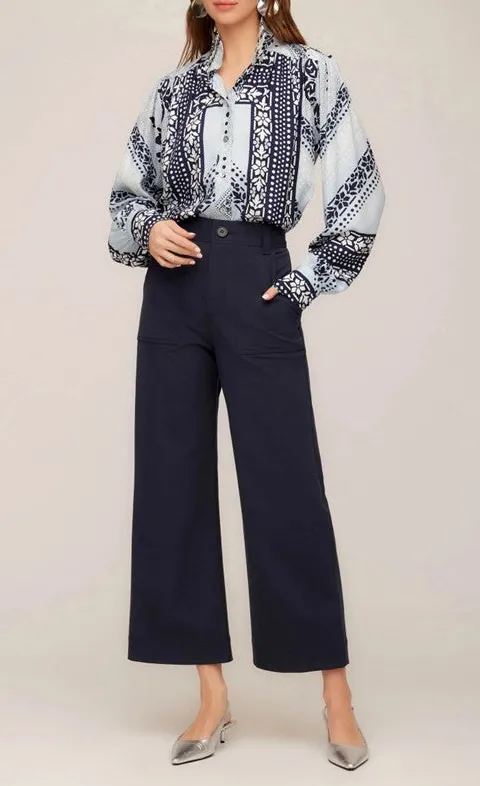Navy High Waist Pocket Crop Pants