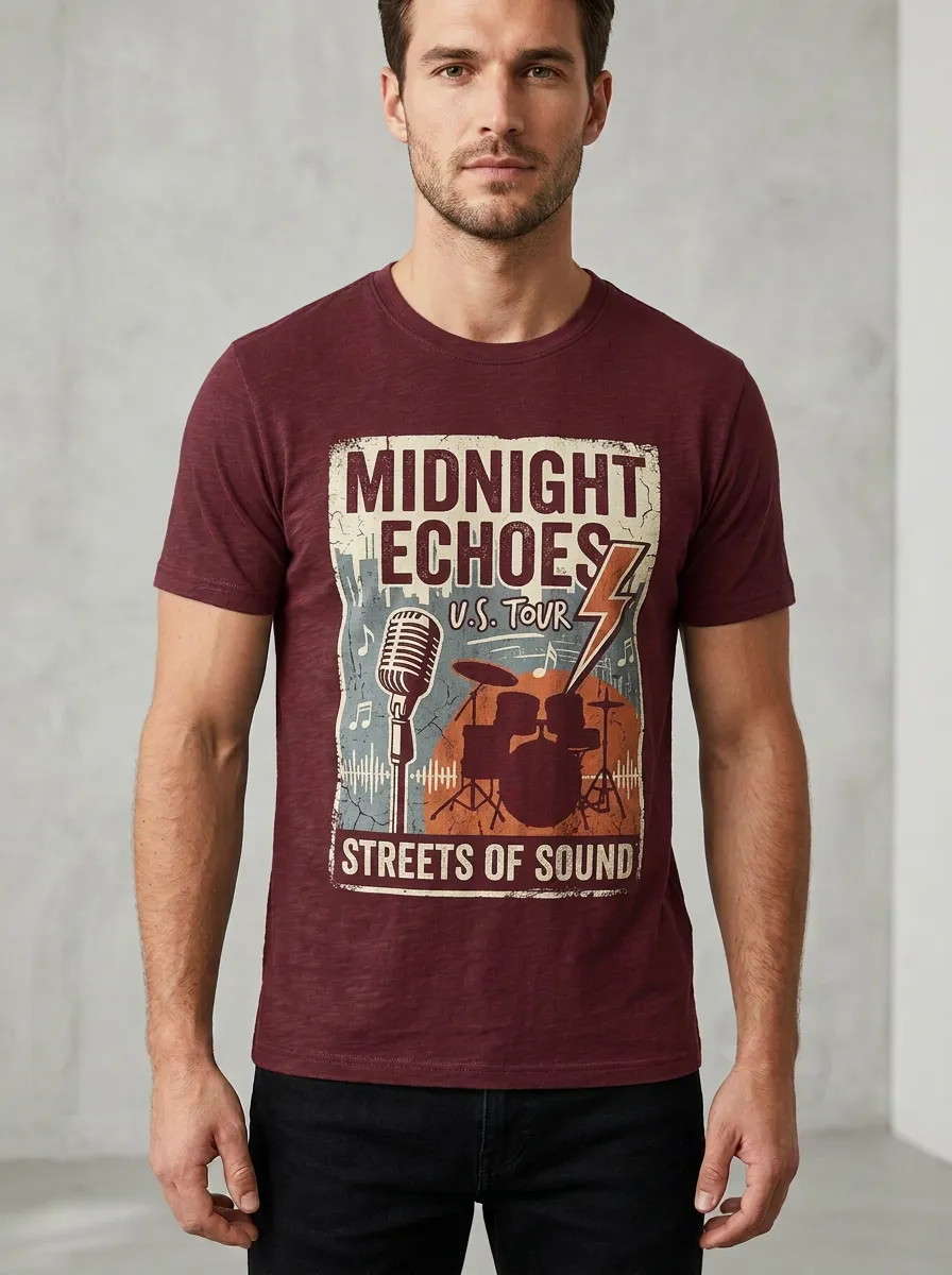 Men's Rock Band Music Lover Microphone Drum Printed T-shirt
