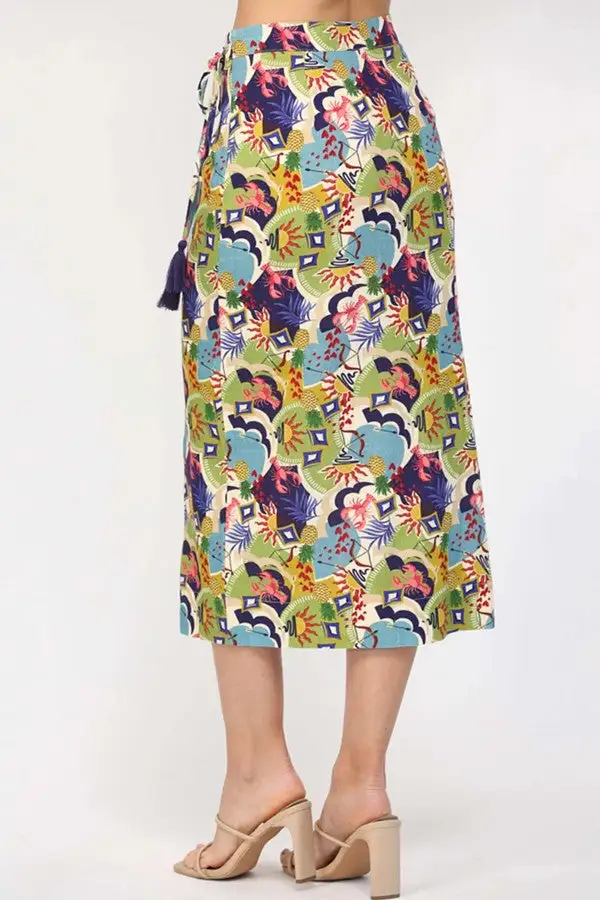 Multicolor Floral Wrap Front Midi Skirt