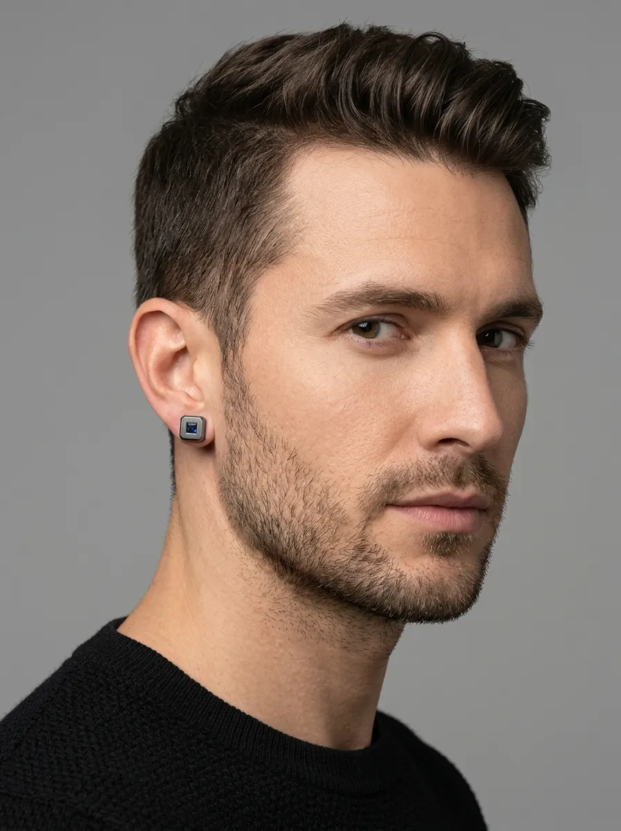 Men's Minimalist Square Stone Inlaid Stud Earrings
