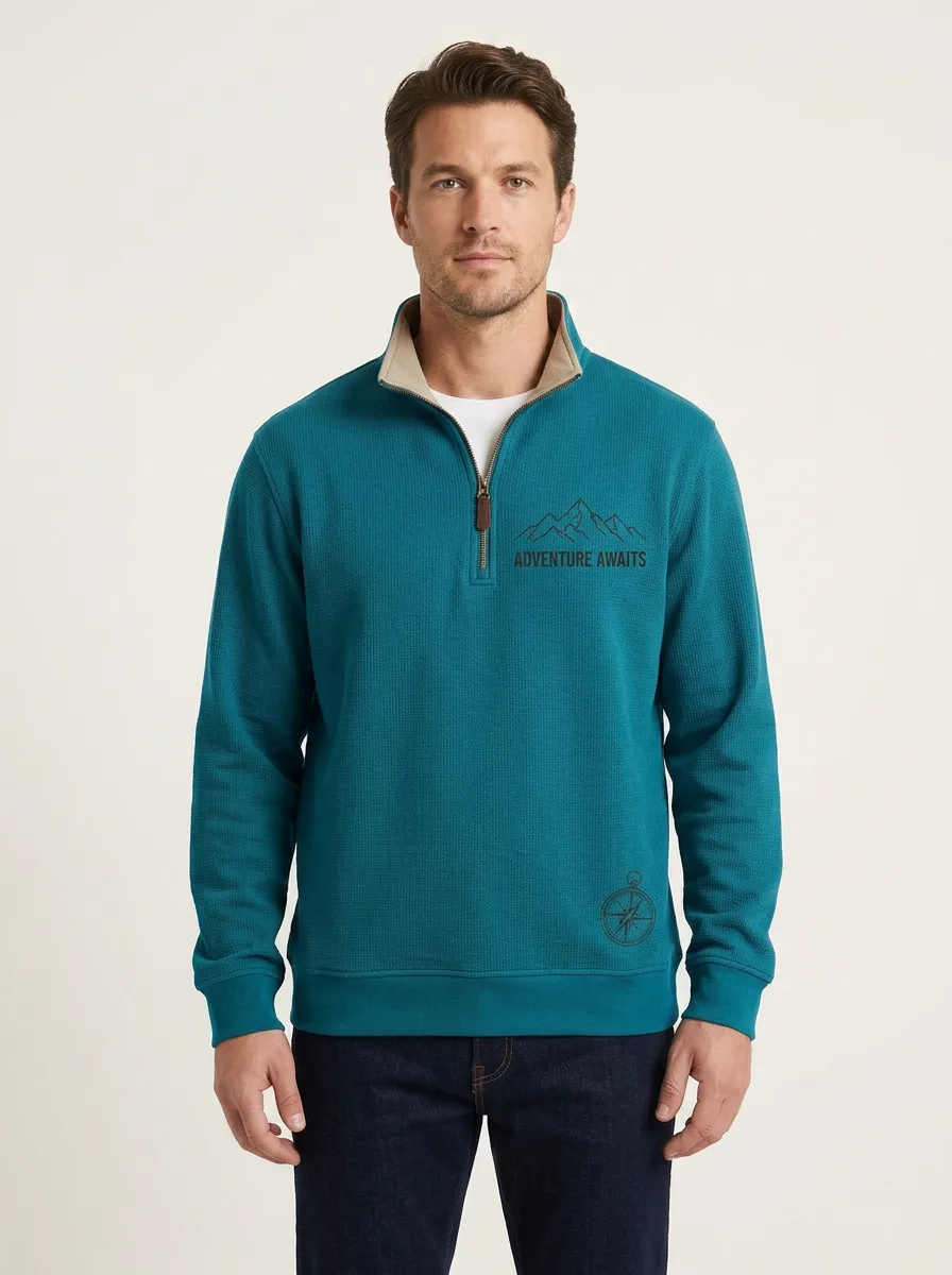 Men's Adventure Awaits Waffle Knit Quarter Zip Sweatshirt