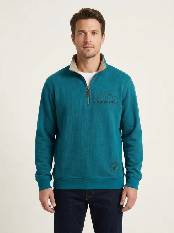 Men's Adventure Awaits Waffle Knit Quarter Zip Sweatshirt