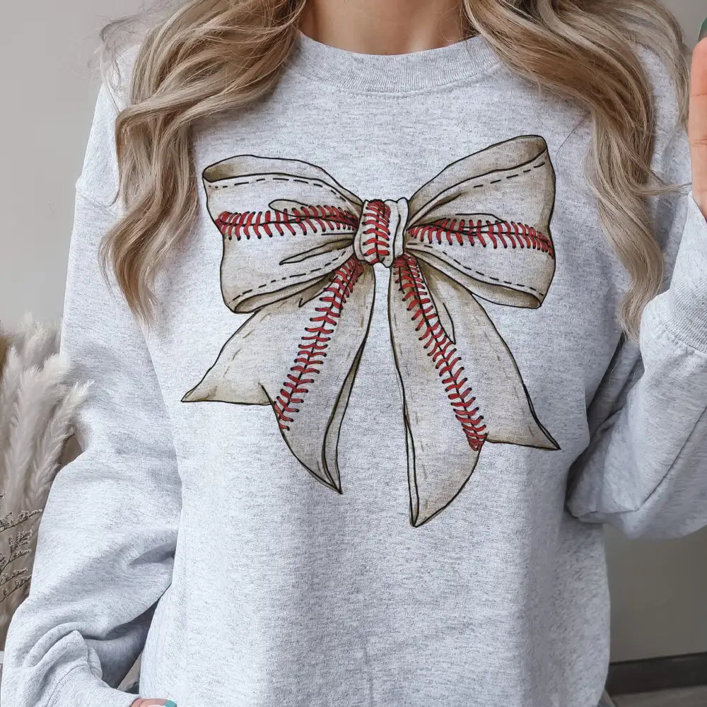 Baseball Bow Bow Detail Graphic Sweatshirt
