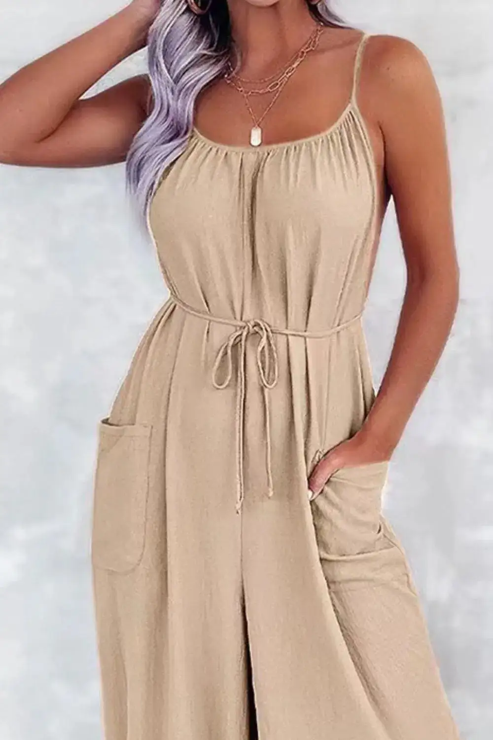 Casual Spaghetti Strap Wide Leg Jumpsuit Accessory