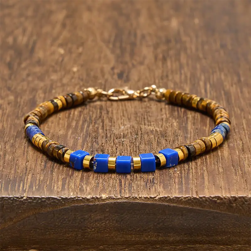 Lapis Lazuli Tiger Eye Square Beaded Bracelet