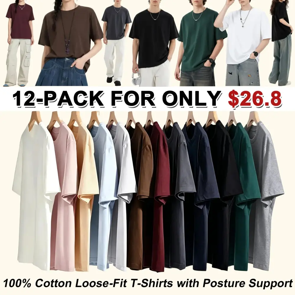Men's 230G 100% Cotton Heavyweight Round Neck Short-Sleeve T-Shirt Unisex Loose Fit Tees