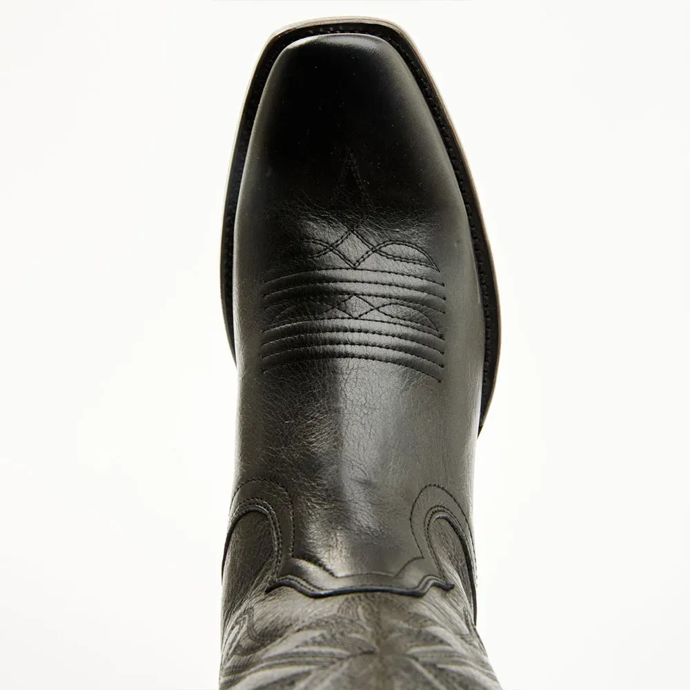 Classic Faux-Leather Embroidered Square-Toe Chunky-Heel Mid-Calf Boots