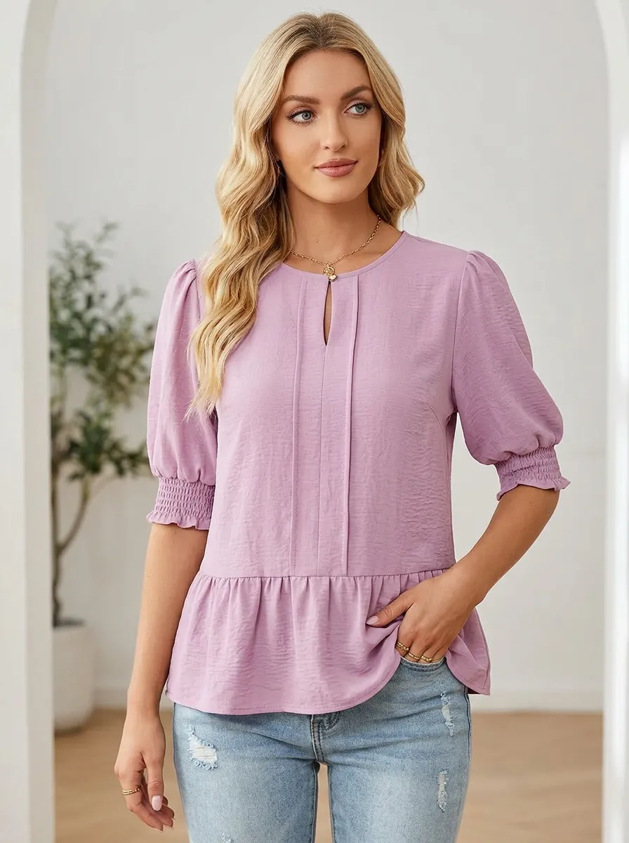 Puff Sleeve Peplum Blouse