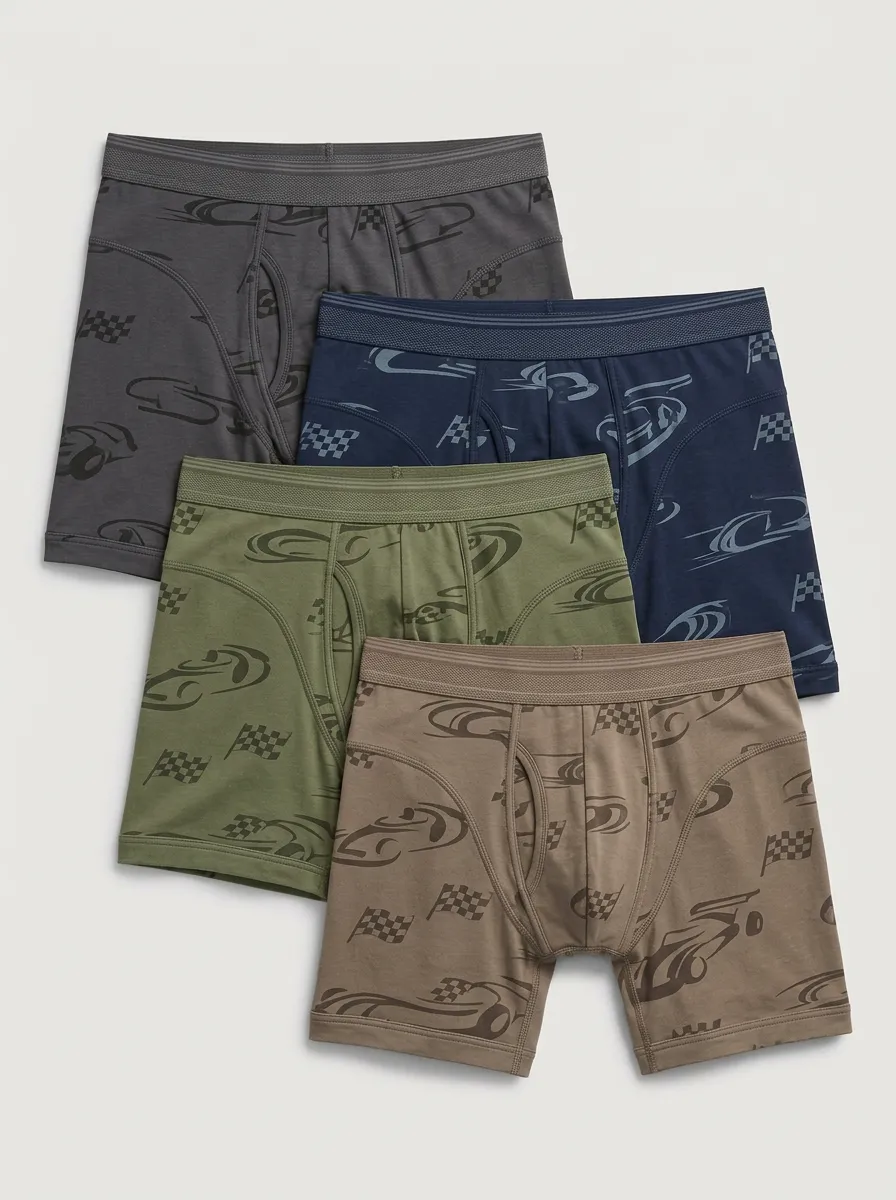 Men's Race Car Checkered-Flag Printed Boxer Briefs Set
