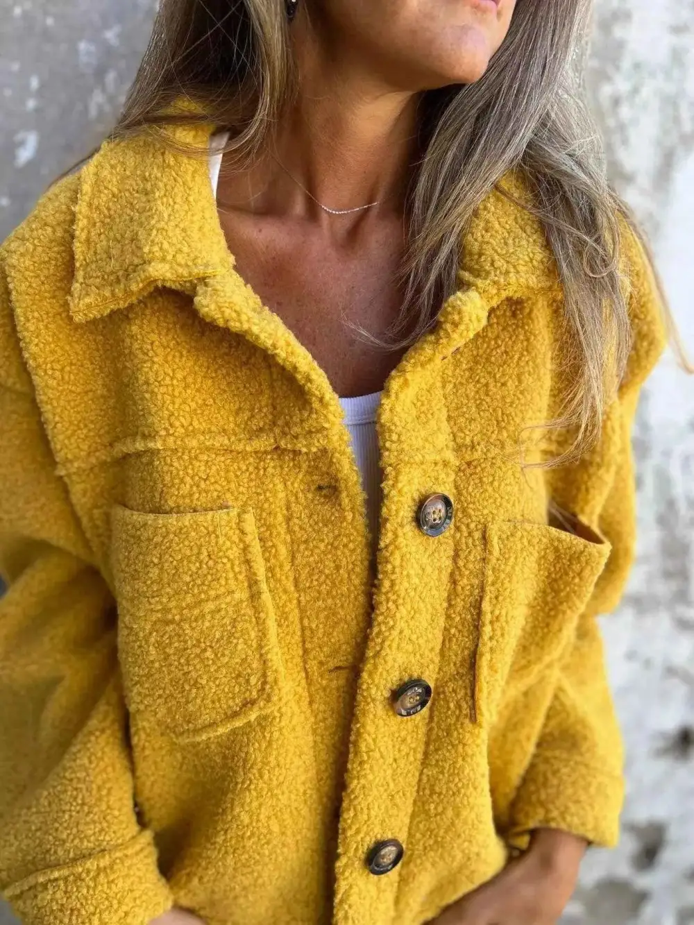 Plus Size Single Breasted Sherpa Shacket