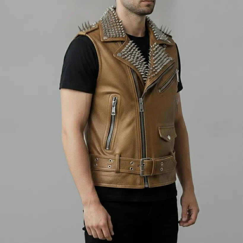 Leather Biker Studded Belted Jacket
