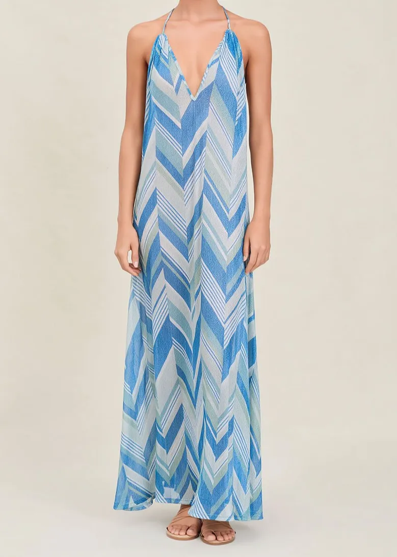 Bohemian Chevron Print Halter Maxi Dress