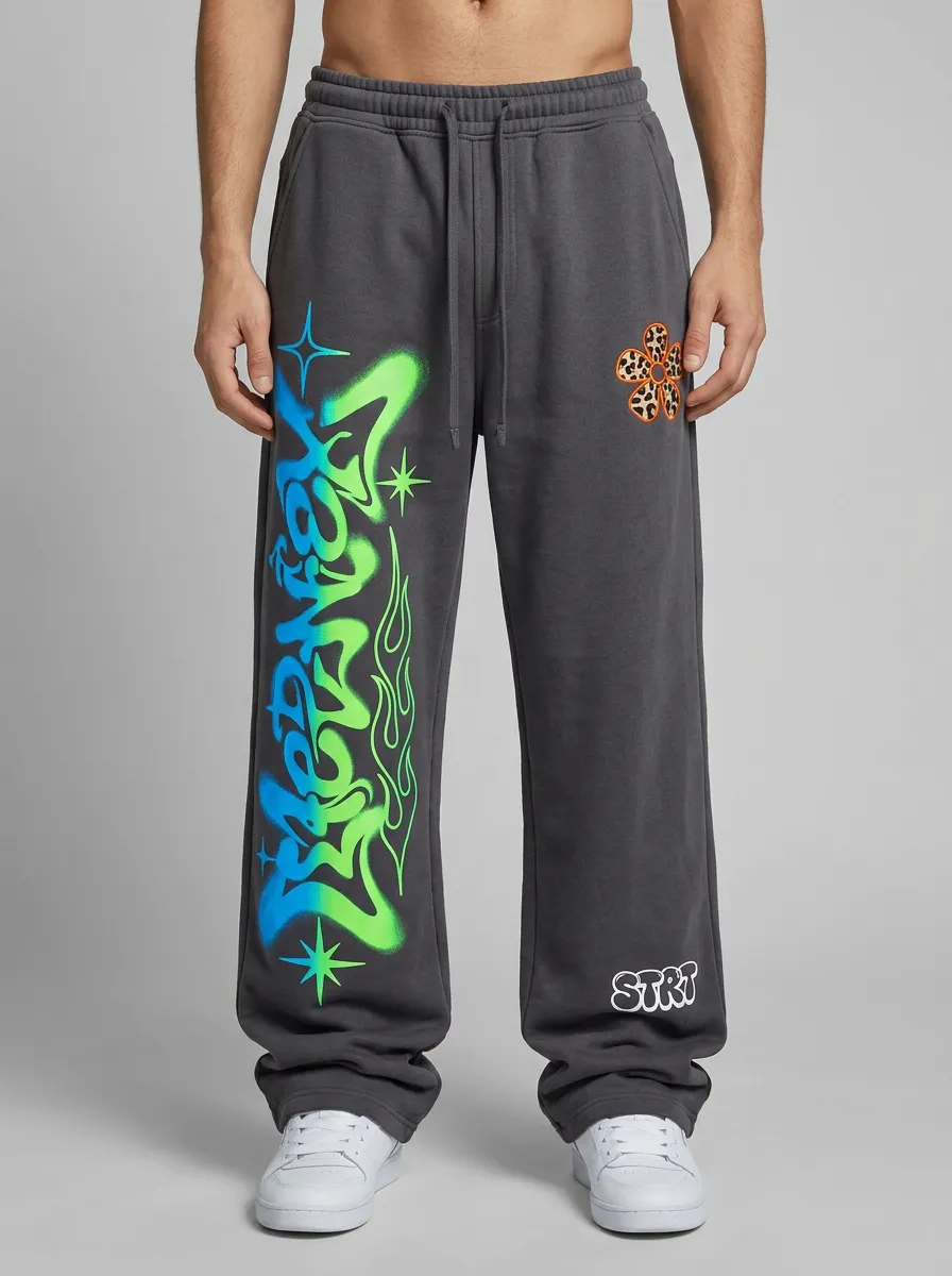 Unisex Contemporary Streetwear Graffiti Floral Leopard Sweatpants