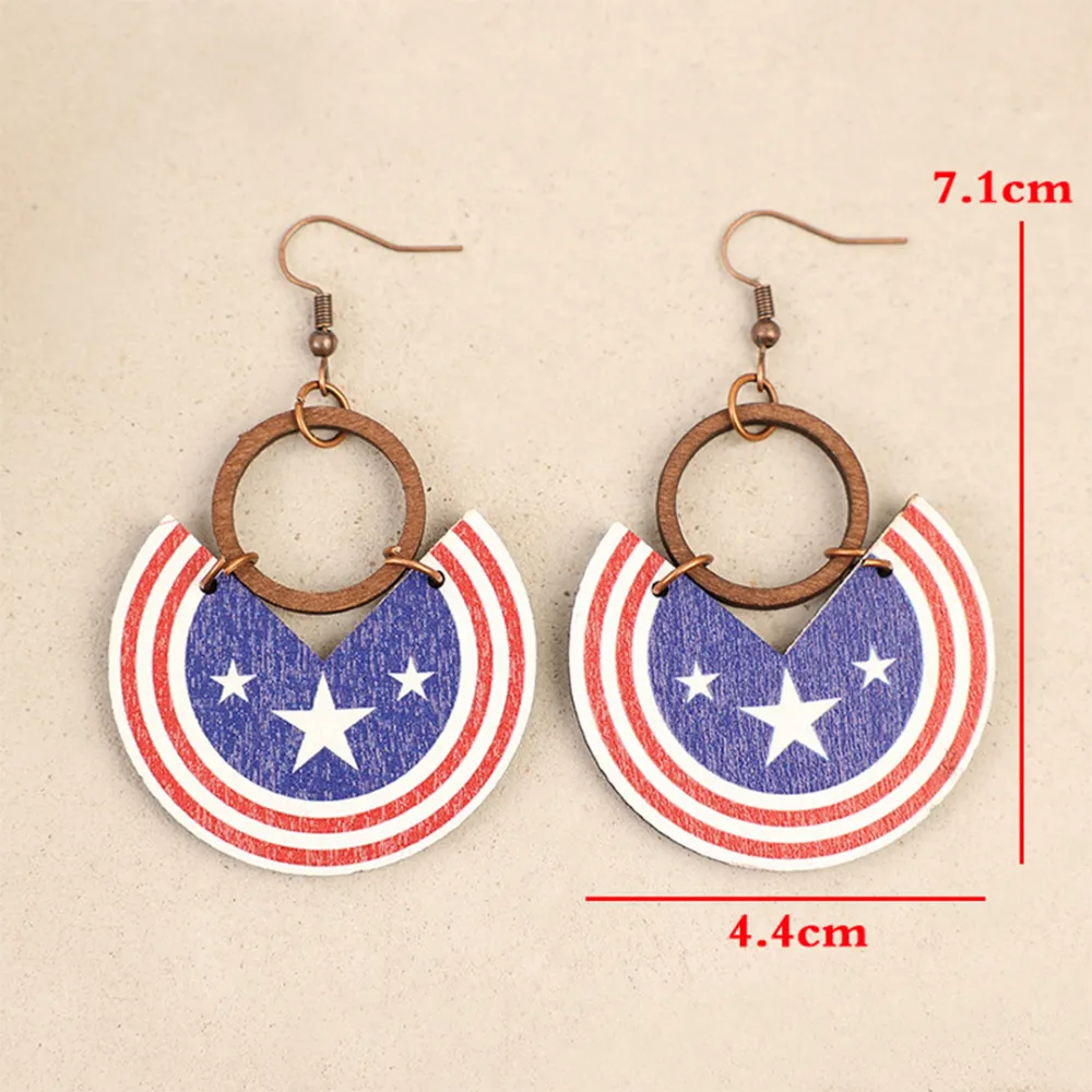 Red Blue Print Wooden Earrings