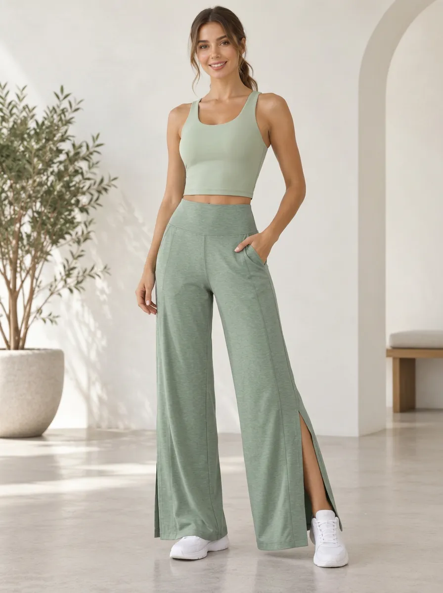 Women's Leisure Motion Wide Leg Split Hem Active Pants