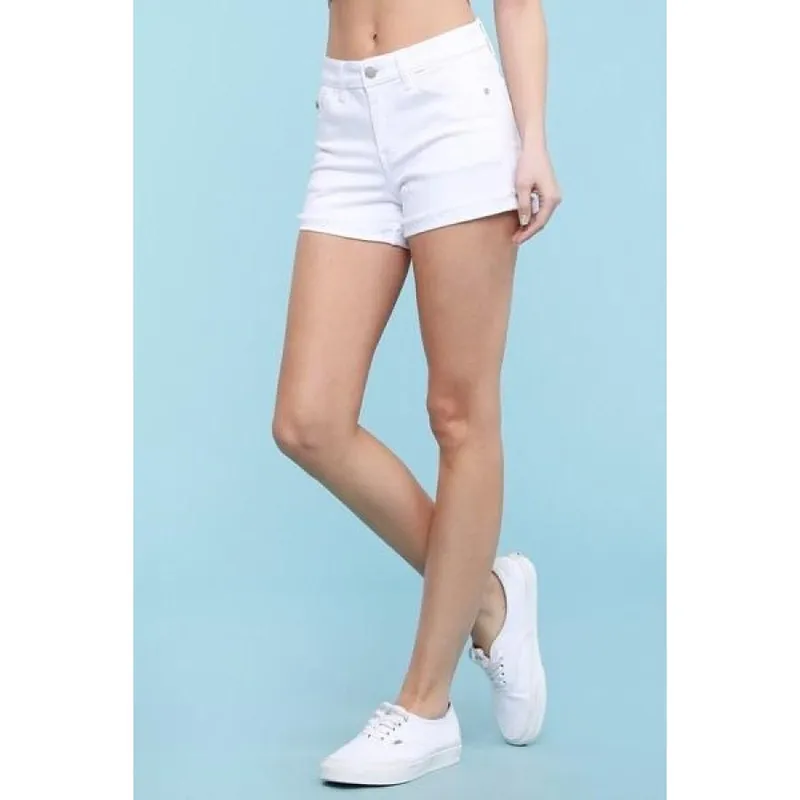 White Cuffed Denim Shorts