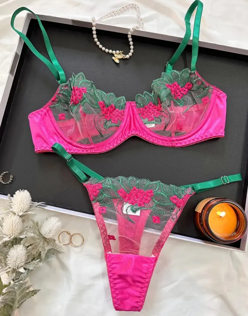 Embroidered Silk Lingerie Set