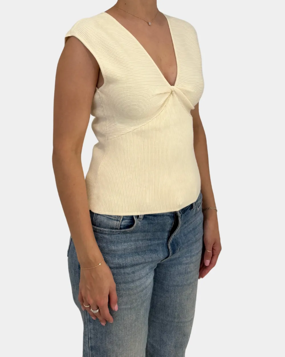 Relaxed V-Neck Ribbed Top