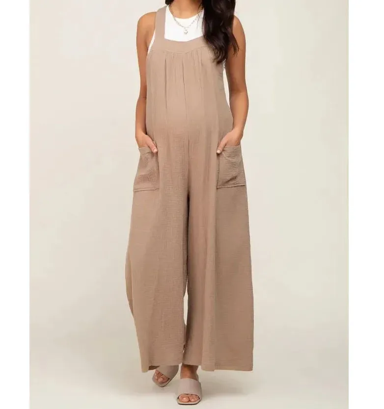 Maternity Chic Casual Wide Leg Jumpsuit