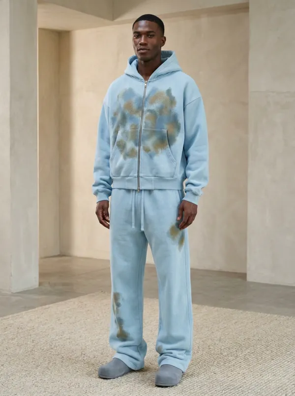 Men's Streetwear Spray Paint Pattern Printed Hoodie Jogger Set