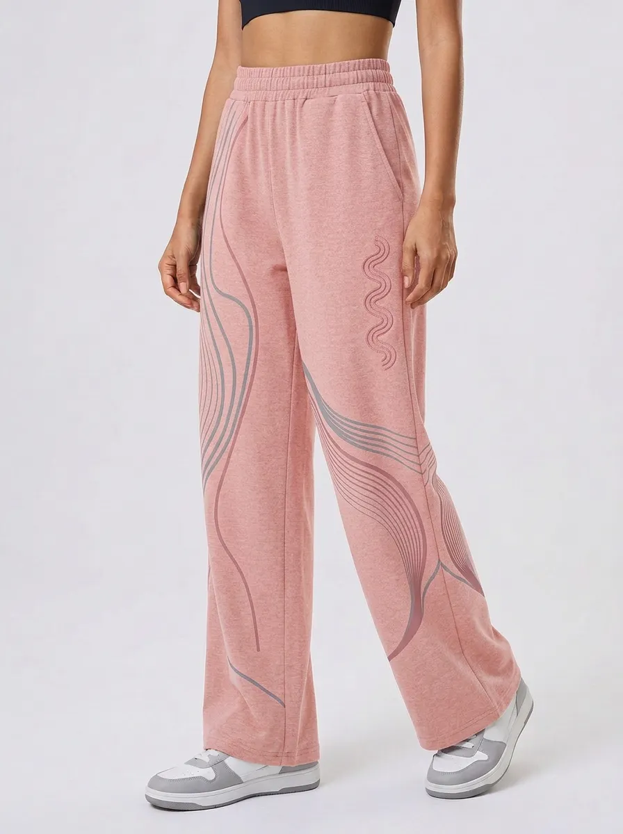 Women's Charcoal Graphic Print Wide-Leg Sweatpants