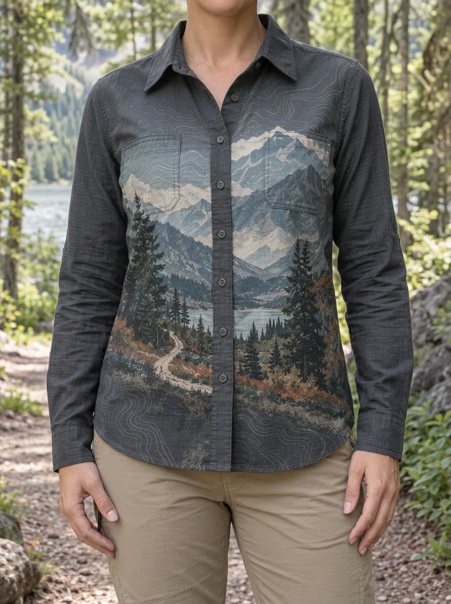 Women's Outdoor Hiking Lover Mountain Lake Printed Shirt