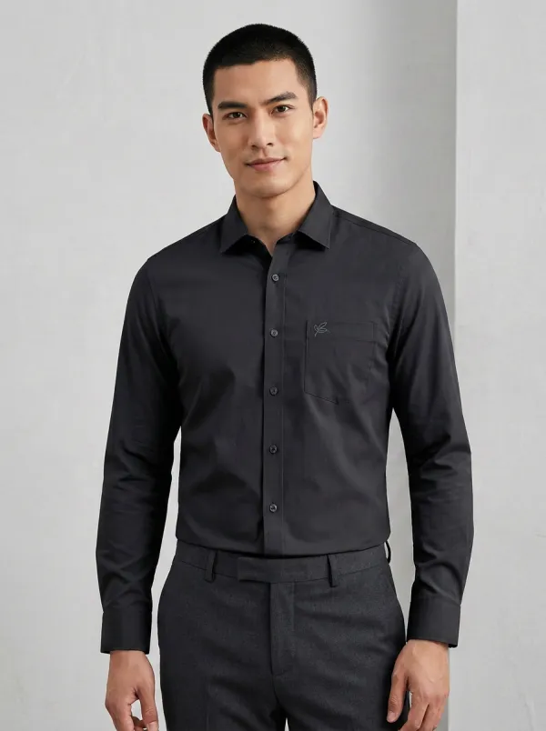 Men's Non-Iron Cotton Leaf Embroidery Printed Long Sleeve Shirt