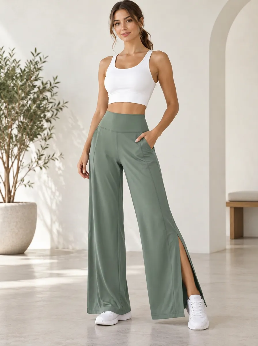 Relaxed Training Women's Wide Leg Side Slit Active Pants