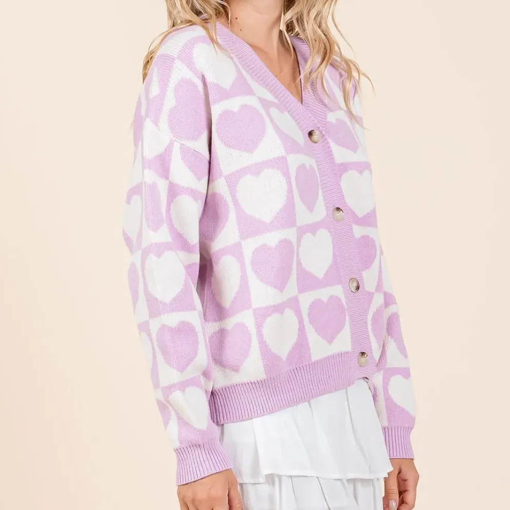 Button Down Checkered Knit Cardigan