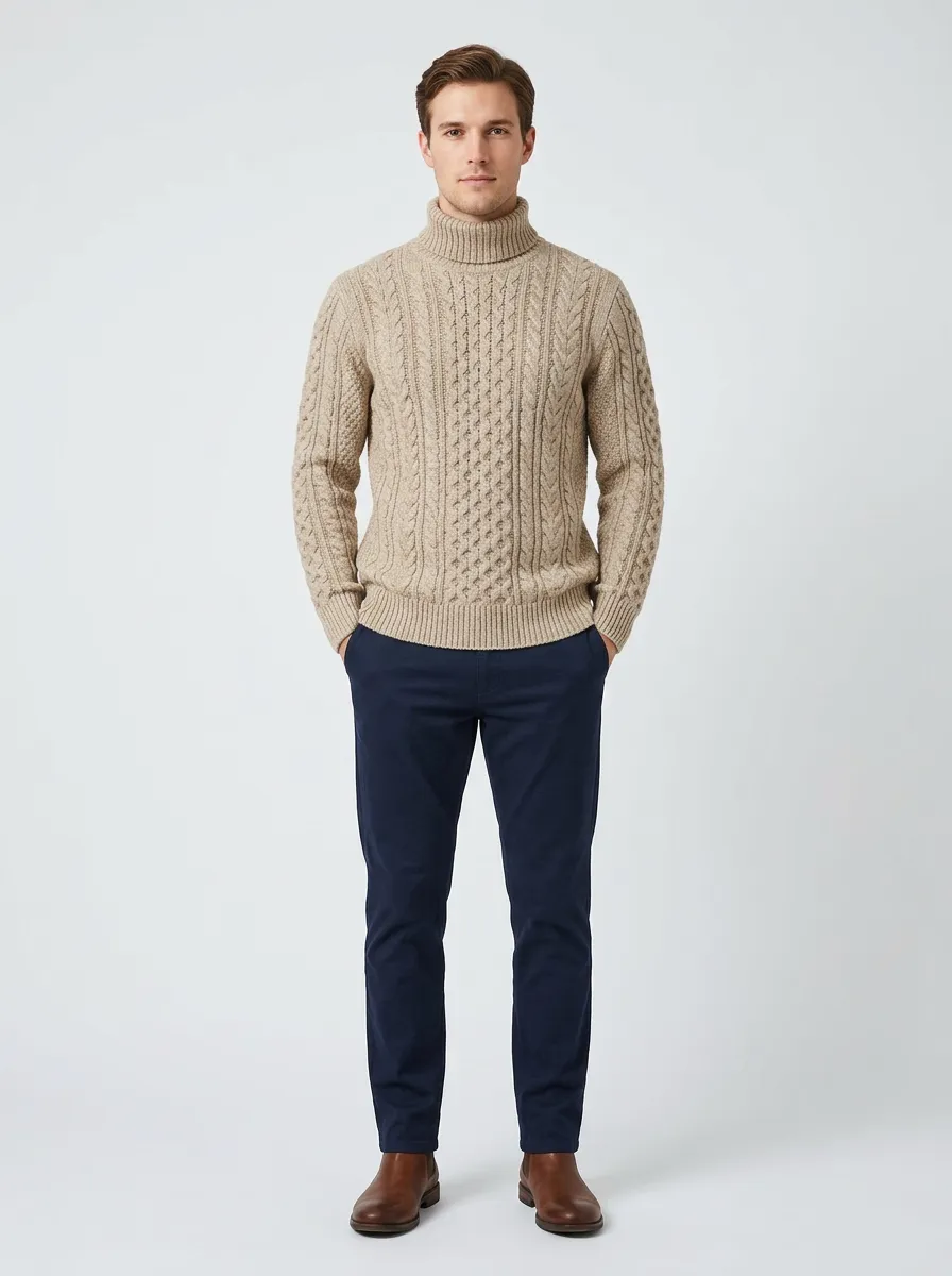Men's Traditional Cable Knit Turtleneck Sweater