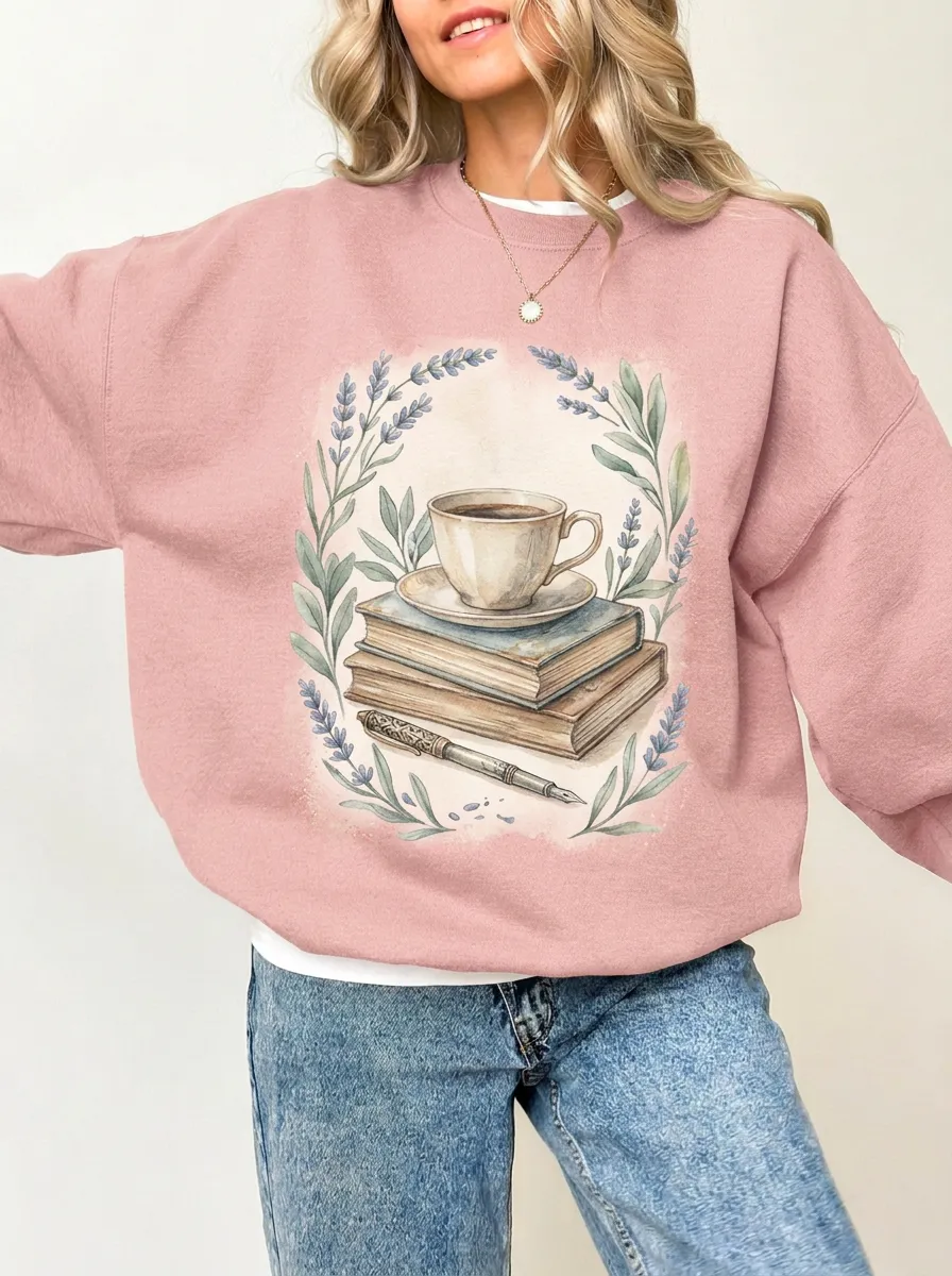 Women's Book Coffee Lavender Graphic Sweatshirt