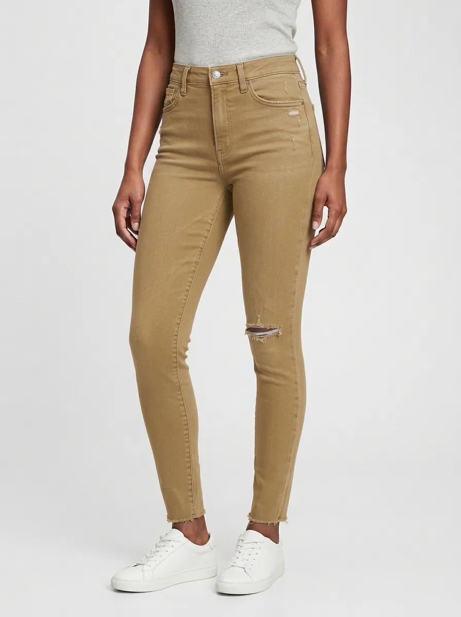 Women's Casual Distressed Raw Hem Slim Jeans