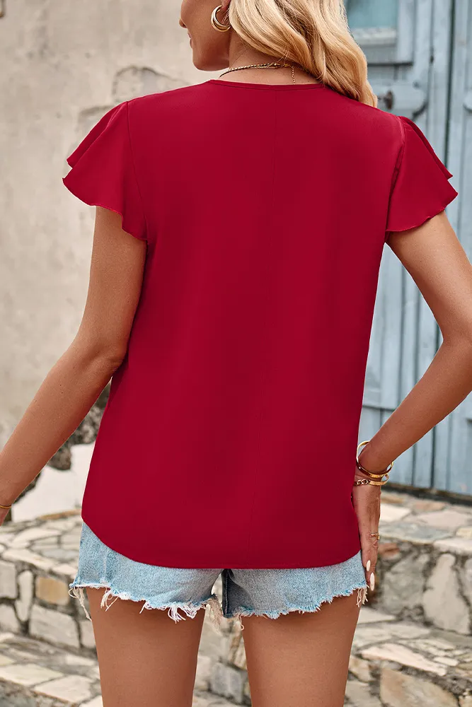 V Neck Ruffles Blouse