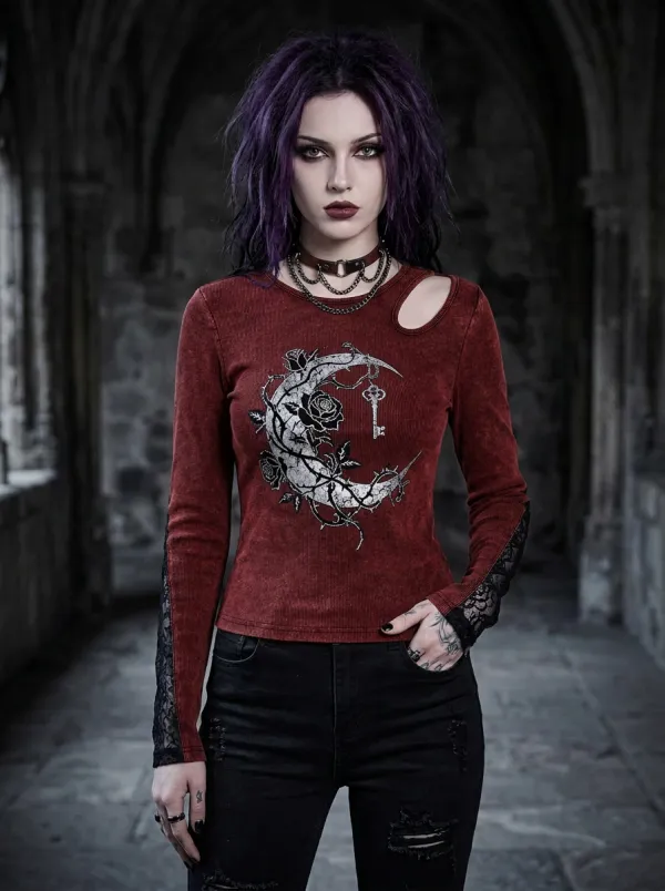 Statement Rose Moon Street Look Women's Gothic T-Shirt