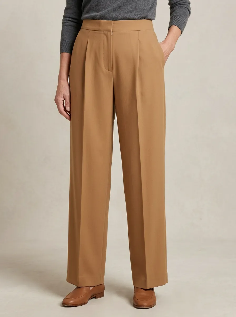 Refined Profile Pleated Wide-Leg Trousers